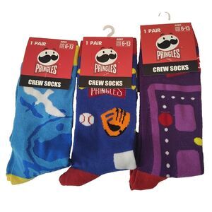 Pringles Chips Snacks Novelty 3 Pair Crew Socks Adult Men Size 6-12 NWT